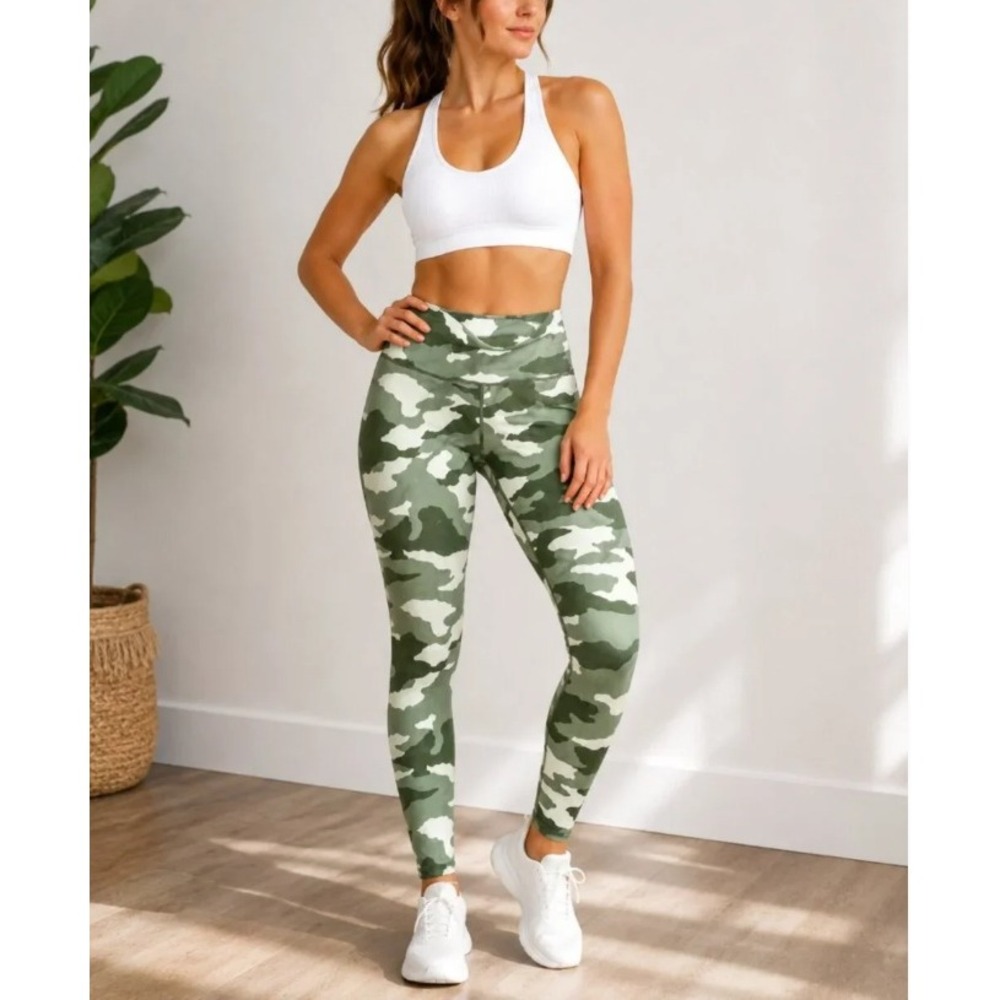 Aerie Chill Play Move Camo Leggings Womens L Green High Rise Activewear Pull On